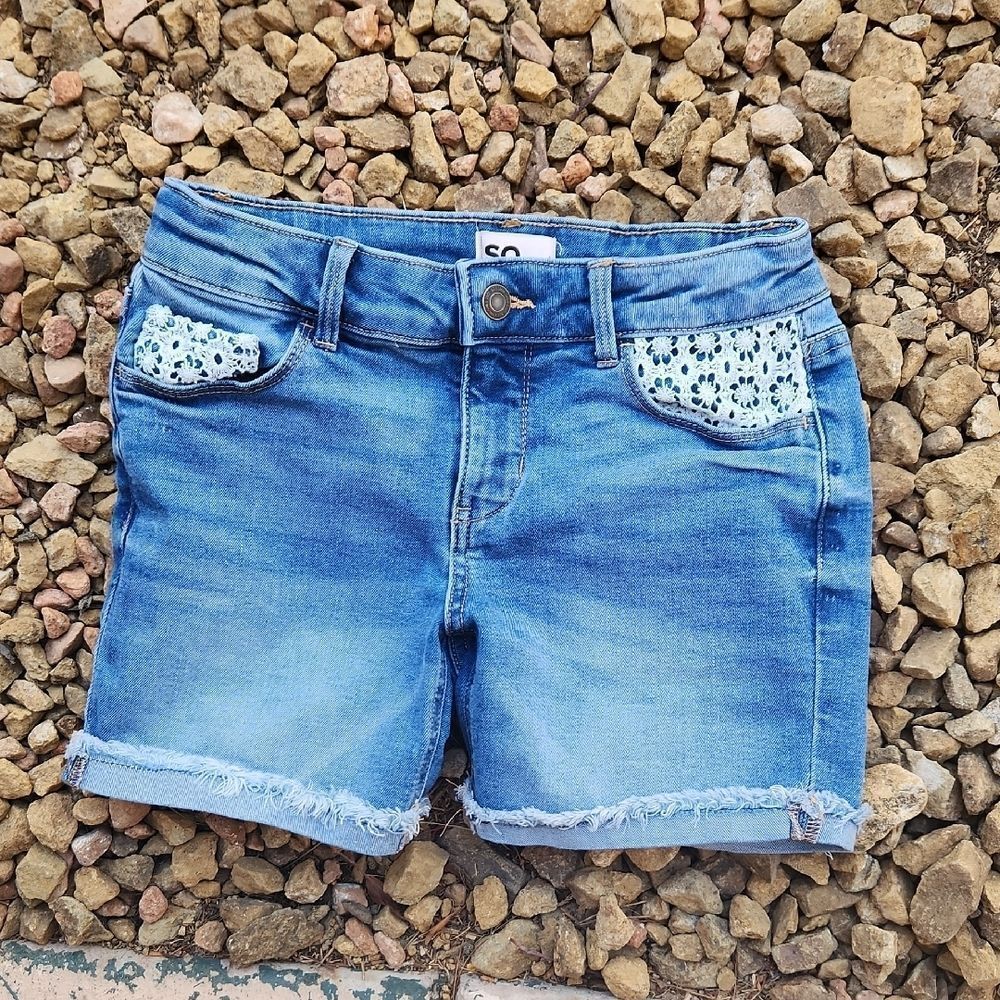 SO Blue Jean Shorts with Lace Accents Girls Size 12